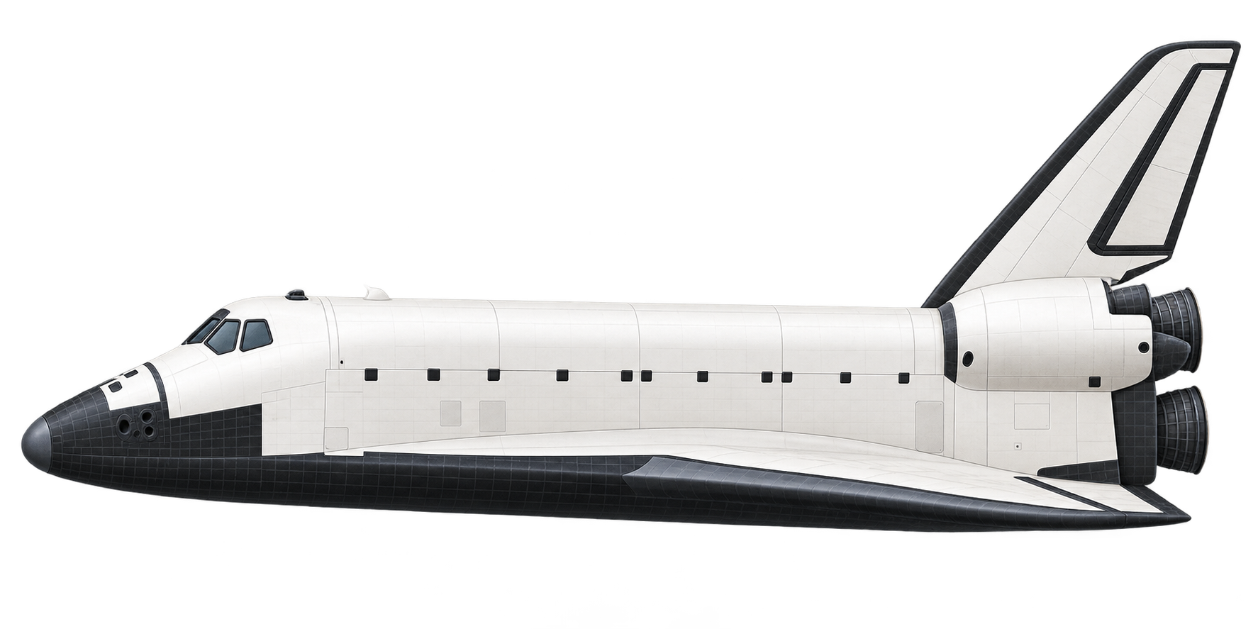 Space shuttle, estimated length relative to the tennis court